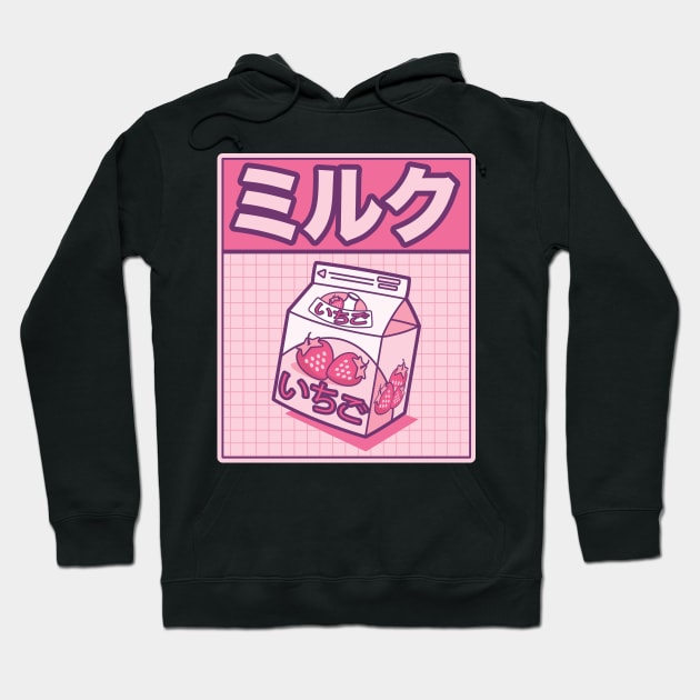 Japanese Strawberry Milk Kanjo Kawaii Grid Design Hoodie by Huhnerdieb Apparel